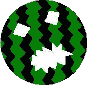 The Evil Melon: a striped green watermelon with a jagged grin